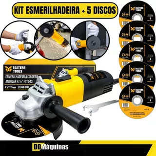 Kit Esmerilhadeira Lixadeira Angular 110V 820W 11000 Rpm + 5 Discos de Corte Inox 4.1/2 - Fasterr