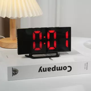 Relógio Digital LED 15.5x4.5x8.5 Fonte Vermelho Curvado Espelhado De Mesa Com USB E Temperatura em Oferta na Shopee