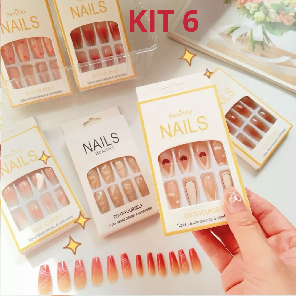 Kit 6 Caixinhas de Unhas Postiças Lindas e Decoradas Para Qualquer Hora ...