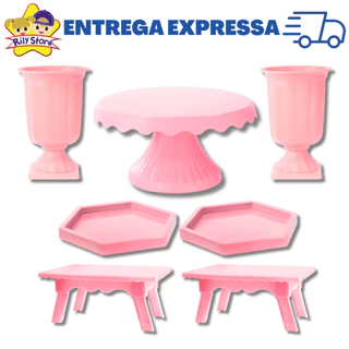 Kit Decoração Festa Boleira Cake Renda 19cm + 2 Vasos Grego + 2 Mesinhas + 2 Mini sextavadas - (+20 Cores)