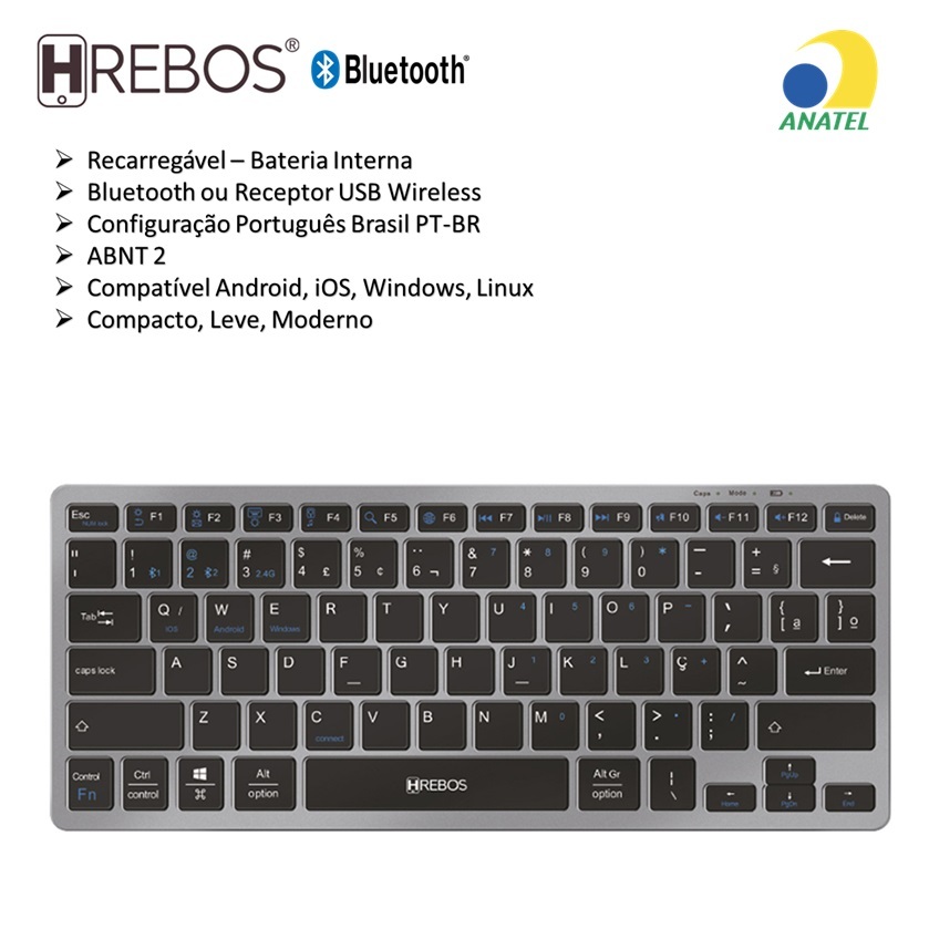 Teclado Sem Fio Wireless Bluetooth Recarregável Notebook Tablet Celular Android iOS Windows MAC Lin