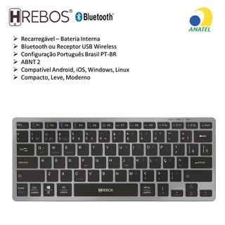Teclado Sem Fio Wireless Bluetooth Recarregável Notebook Tablet Celular Android iOS Windows MAC Lin