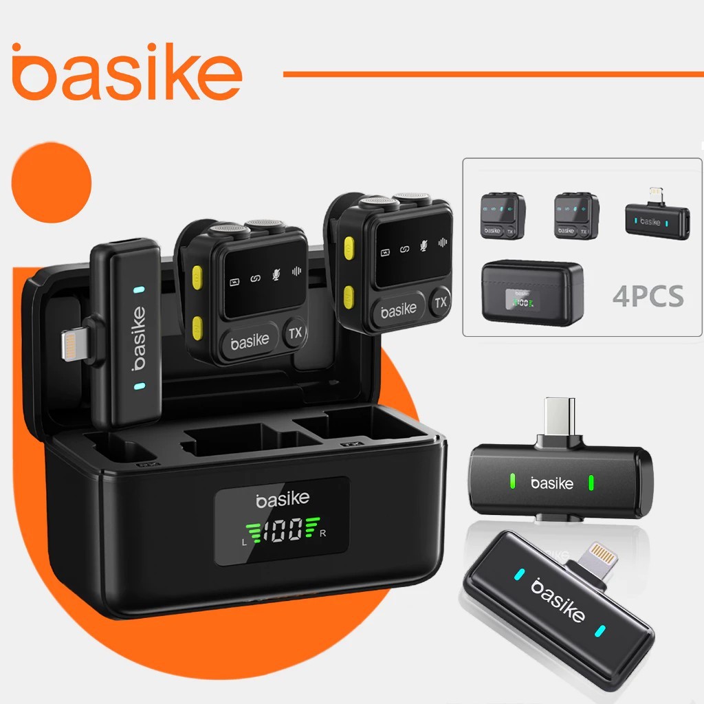 Basike Microfone de Lapela Sem Fio MIC-0004 Live e gravação de vídeo Vlog Compatível Tipo C e iPhone
