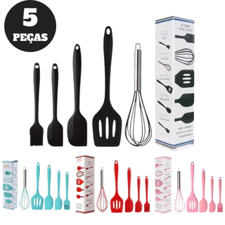 Kit 5 Peças Utensílios de Cozinha Silicone Colher Espátula Fue Espátula Pequena Pincel em Oferta na Shopee