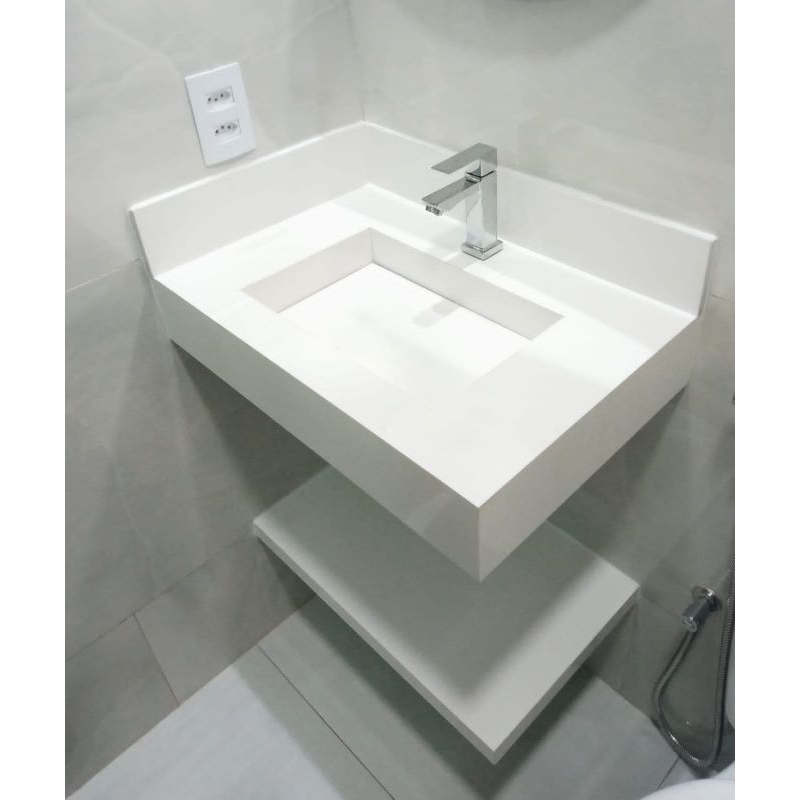 BANCADA C/PIA ESCULPIDA EM PORCELANATO PREMIUM [BRANCO] 70X40 | Shopee ...