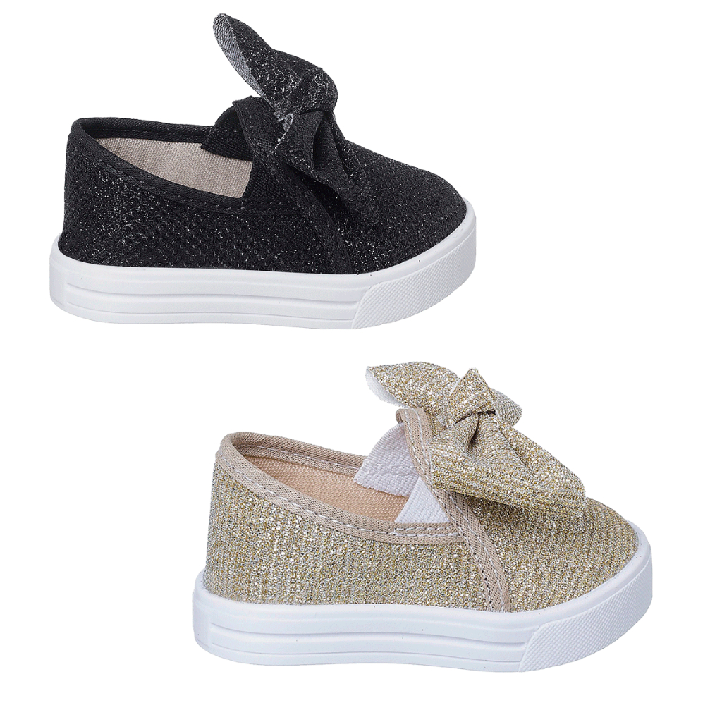 Kit Tênis Feminino Slip On Glitter Infantil Sapatilha Sapatênis