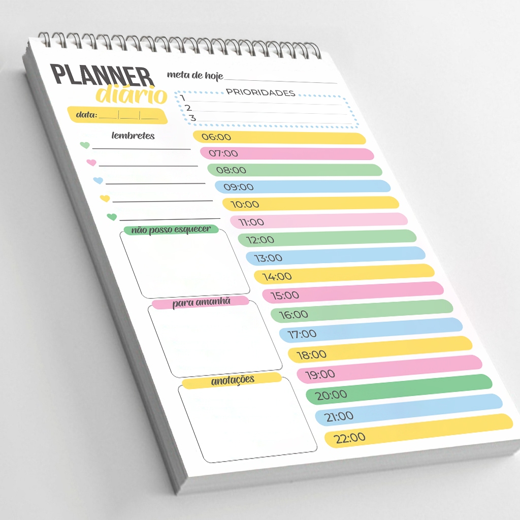 Planner Diário Encadernado - Pronta Entrega - 50 Folhas - 15x21cm