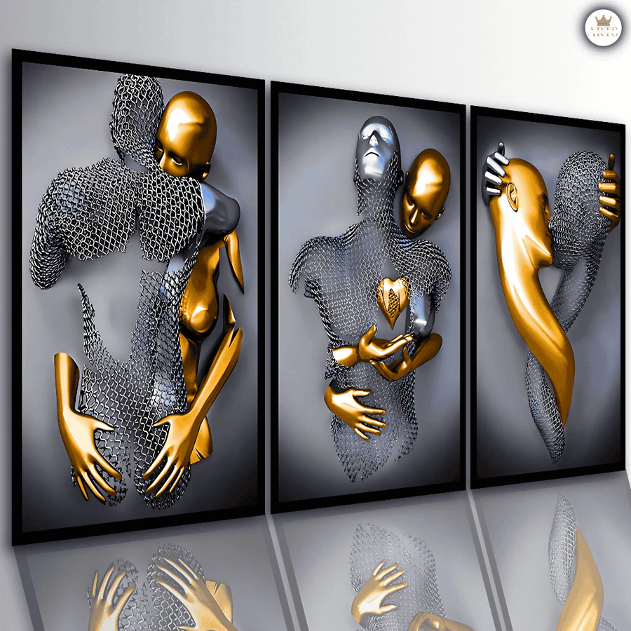 Conjunto com 3 Quadros Decorativos Arte Moderna Estilo Contemporâneo