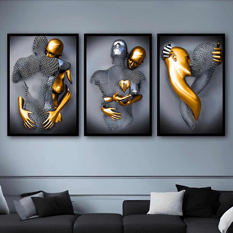 Conjunto com 3 Quadros Decorativos Arte Moderna Estilo Contemporâneo - foto 3