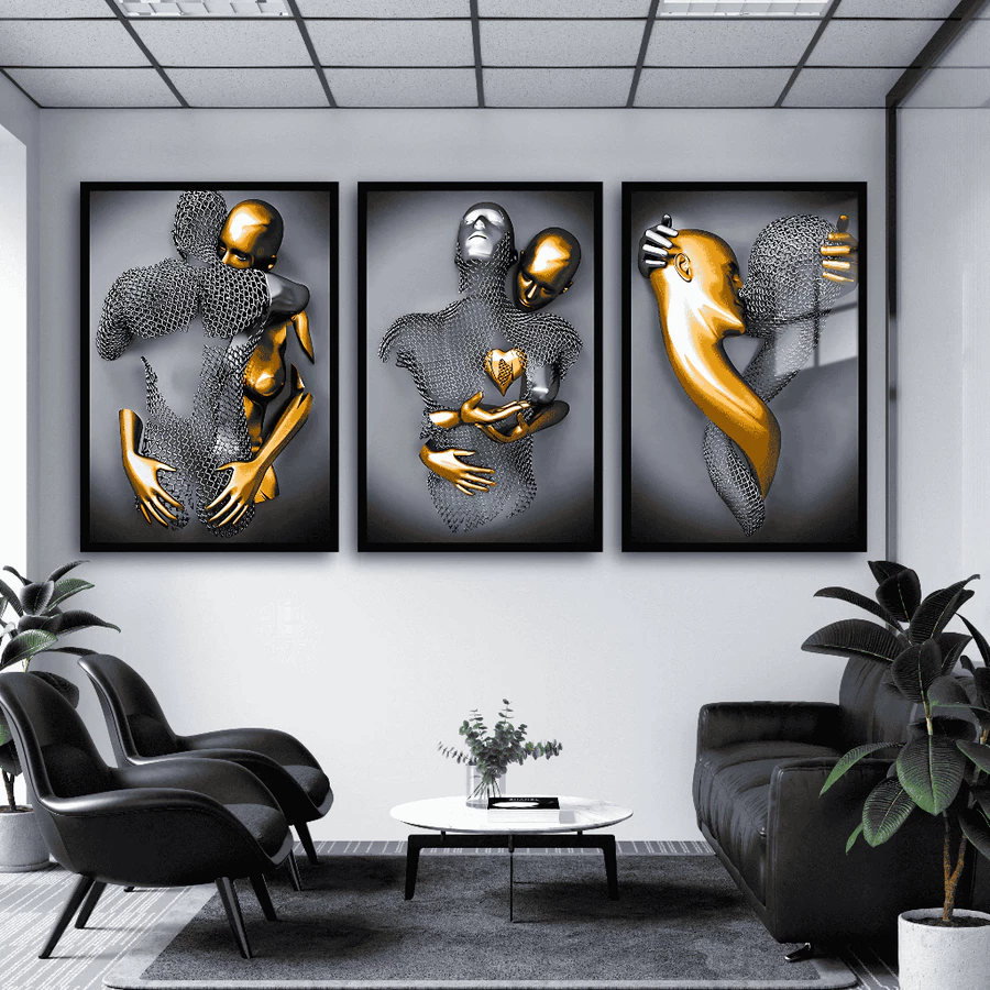 Conjunto com 3 Quadros Decorativos Arte Moderna Estilo Contemporâneo - foto 5