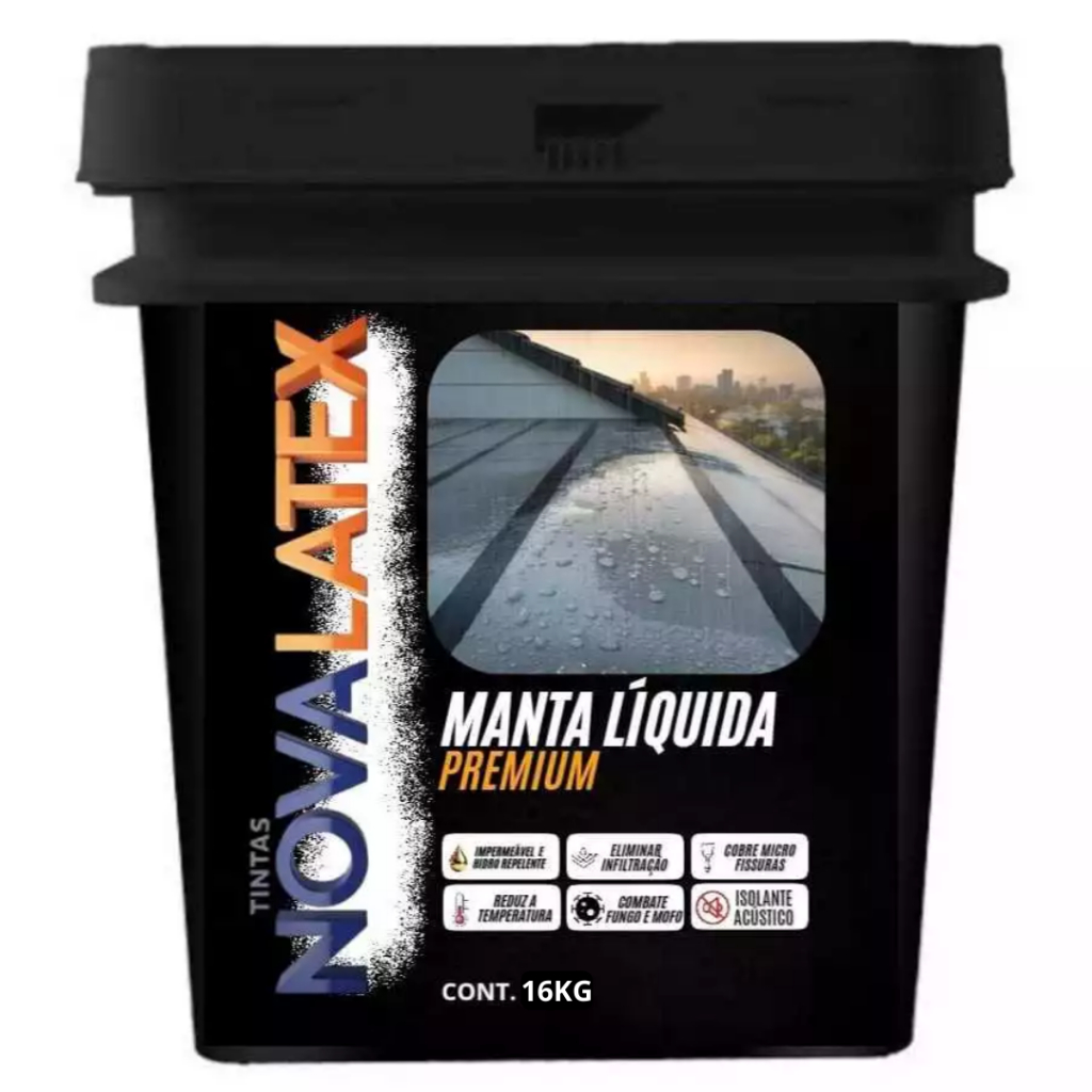 Manta Líquida Impermeável 16kg Rendimento Flexível Seca Rápido Emborrachada Cores Novalatex