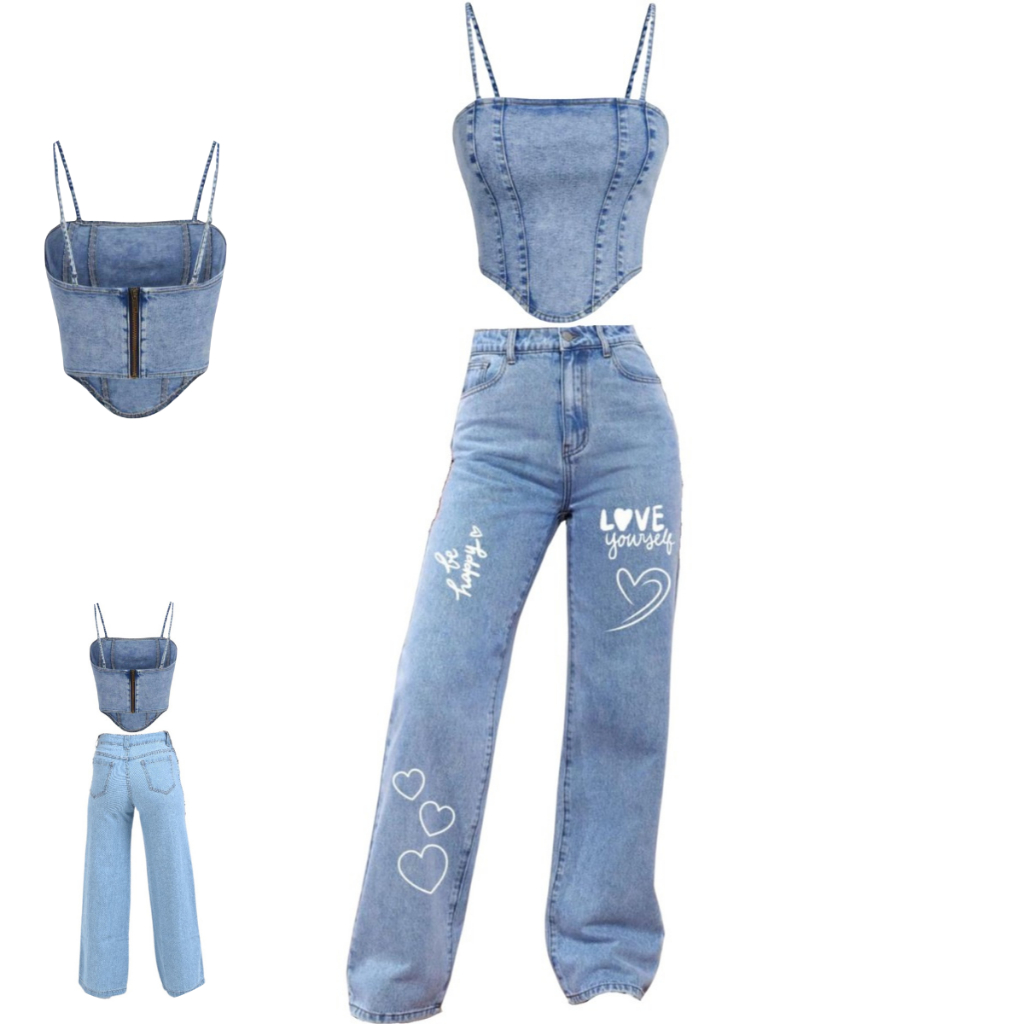 Conjunto Jeans Infantil  juvenil Cropped e Calça  Fashion Blogueirinha