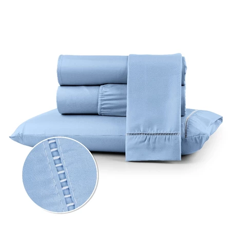 Kit jogo lençol cama box casal queen 400 fios micropercal  ponto palito - 03 peças