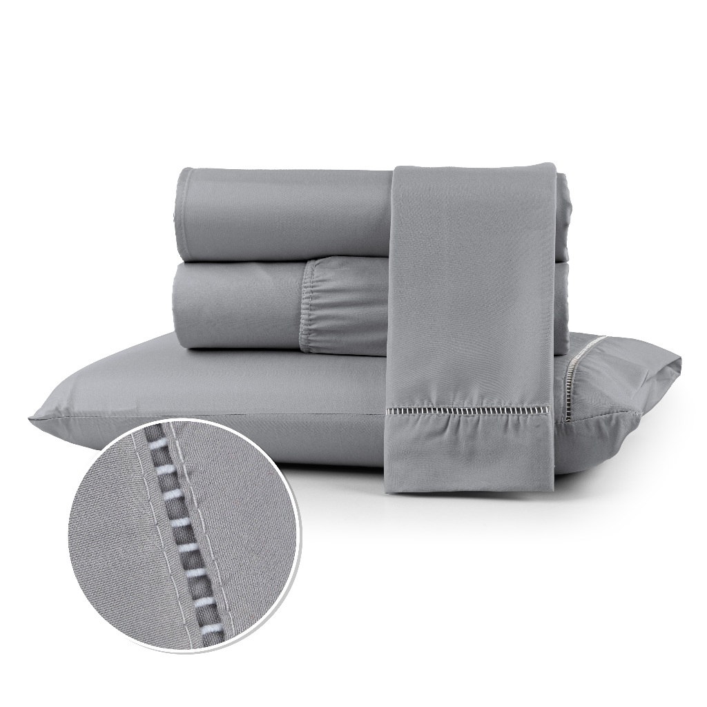 Jogo de Lençol 03 Peças 400 Fios Cama Casal Queen Micropercal Ponto Palito