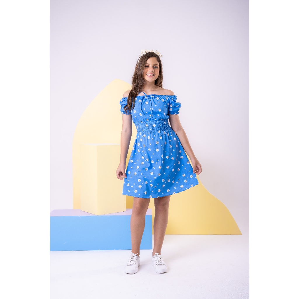 Imagem do produto Vestido longo com manga infantil juvenil moda evangélica 10/12/14 Curto Juvenil Azul