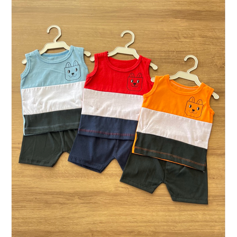 Roupa de Bebê Menino Kit com 3 conjuntos regata 6 a 12 meses Cores Sortidas em Oferta na Shopee