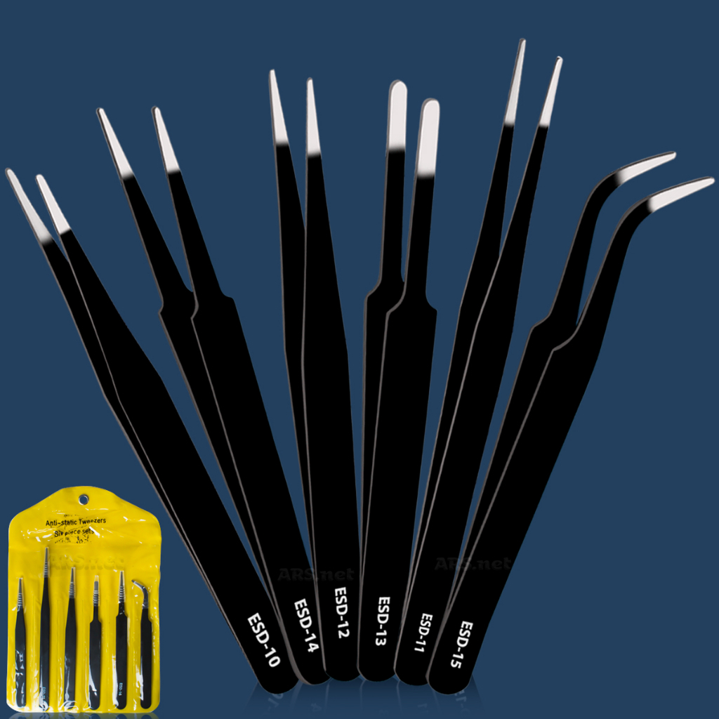 Kit 6 Pinças Antiestáticas De Precisão Para Manutenções