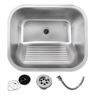 Tanque Inox Lavanderia 45x45 Escovado Completo Com Válvula Brinovar