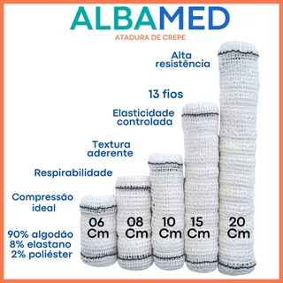 Kit 12un Faixa Curativo Atadura Crepe Algodão 13 Fios Alta Qualidade Absorção Elasticidade Anvisa