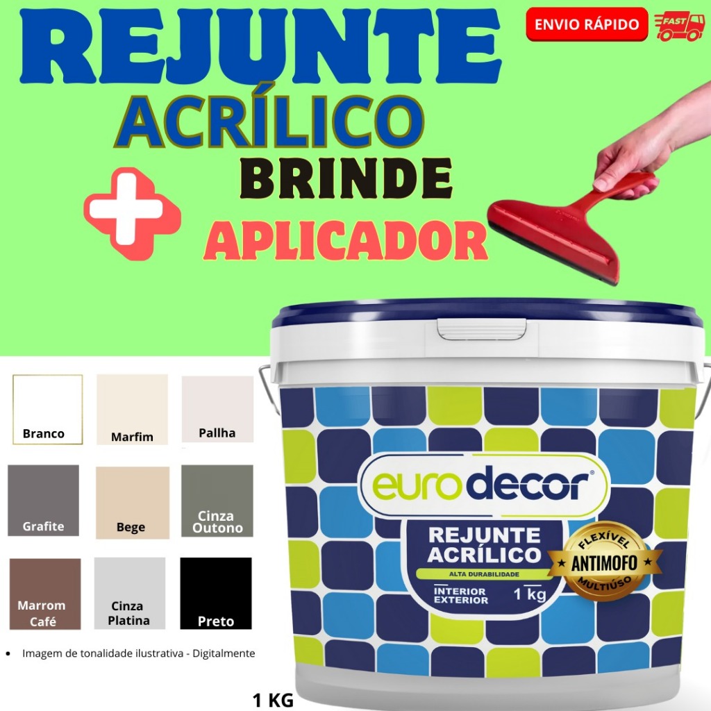 Rejunte Acrílico 1KG Impermeável Banheiro Porcelanato + Aplicador