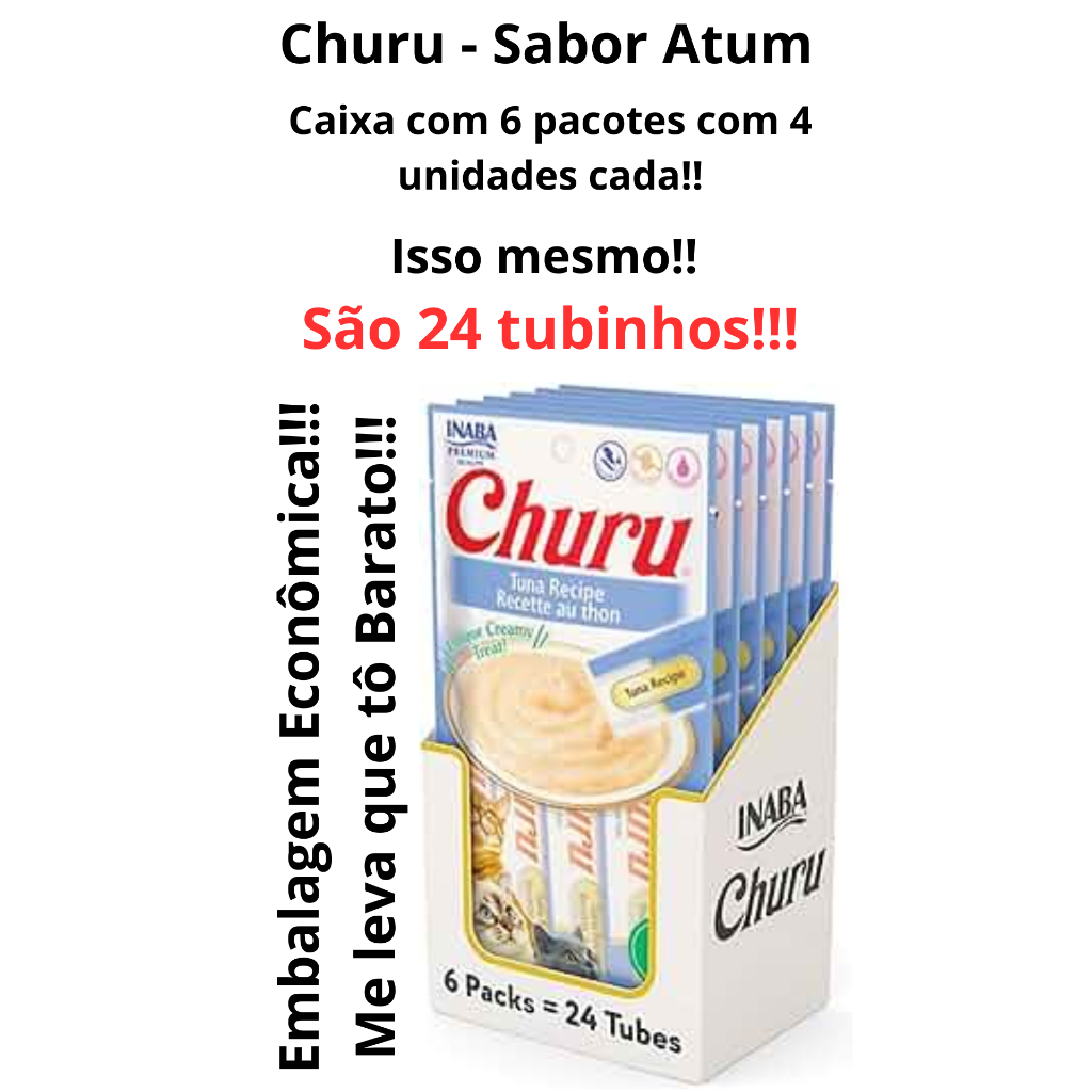 Petisco Super Premium Pasta Churu Sabor Atum - Caixa Display com 6 x 4 ...