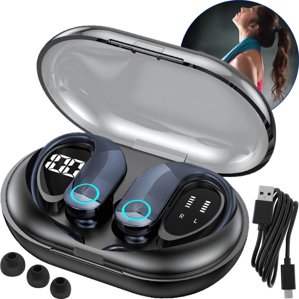 Fone De Ouvido Sem Fio Esportivo Ergonômico Academia Tws Super Bass ...