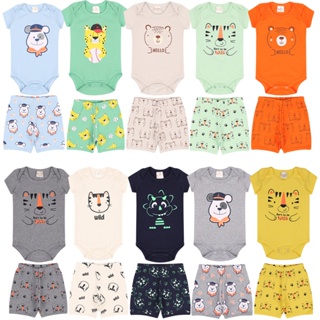 kit 10 peças body ( macaquinho , mijão) + shorts menino = 5 body + 5 shorts- roupa infantil Promoção em Oferta na Shopee