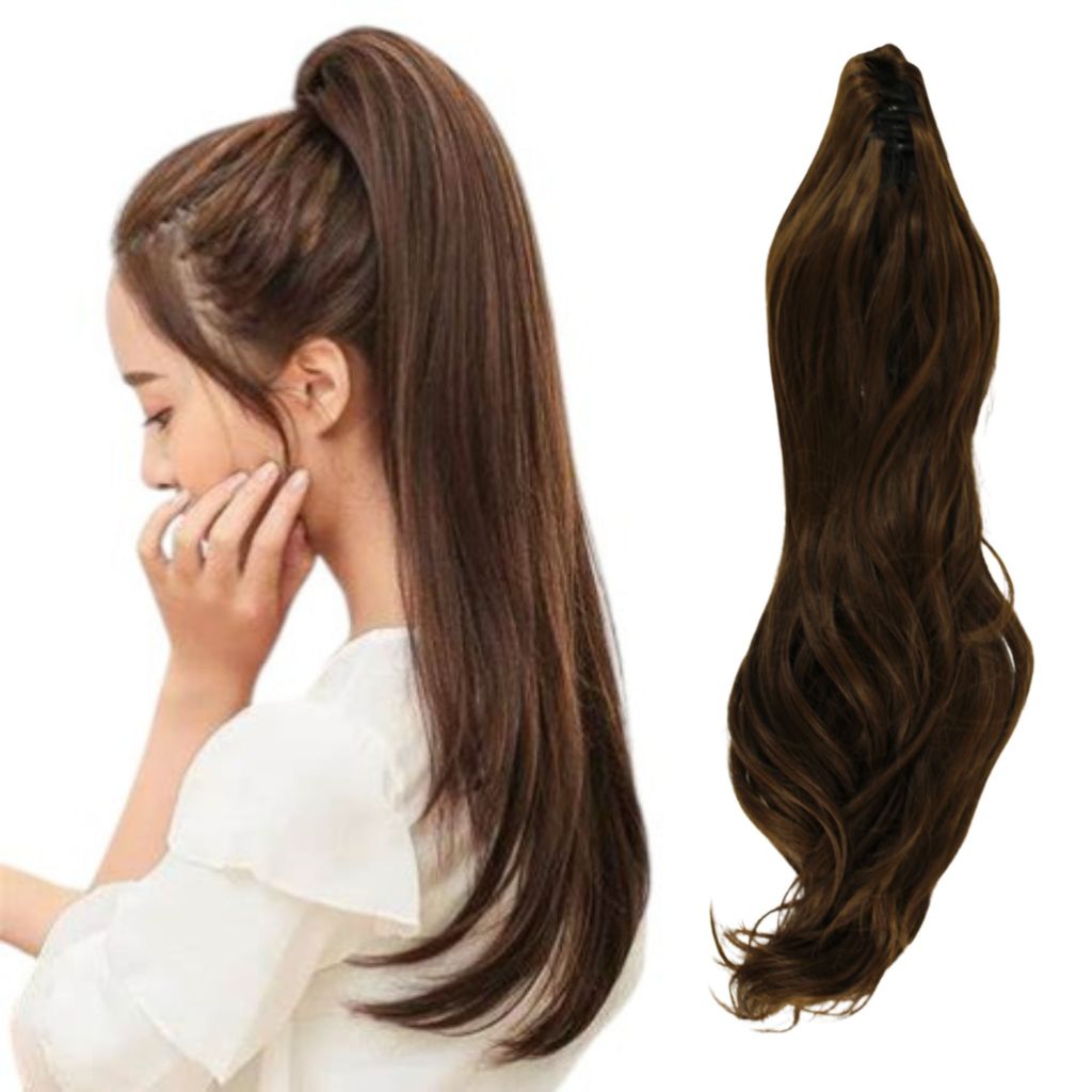 Rabo de cavalo com presilha e elastico liso bio fibra macio liso 60cm ...