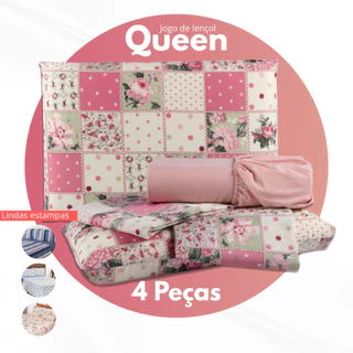 Jogo de Lençol Casal Queen Microfibra - 4 Peças Estampado - Estampas Sortidas