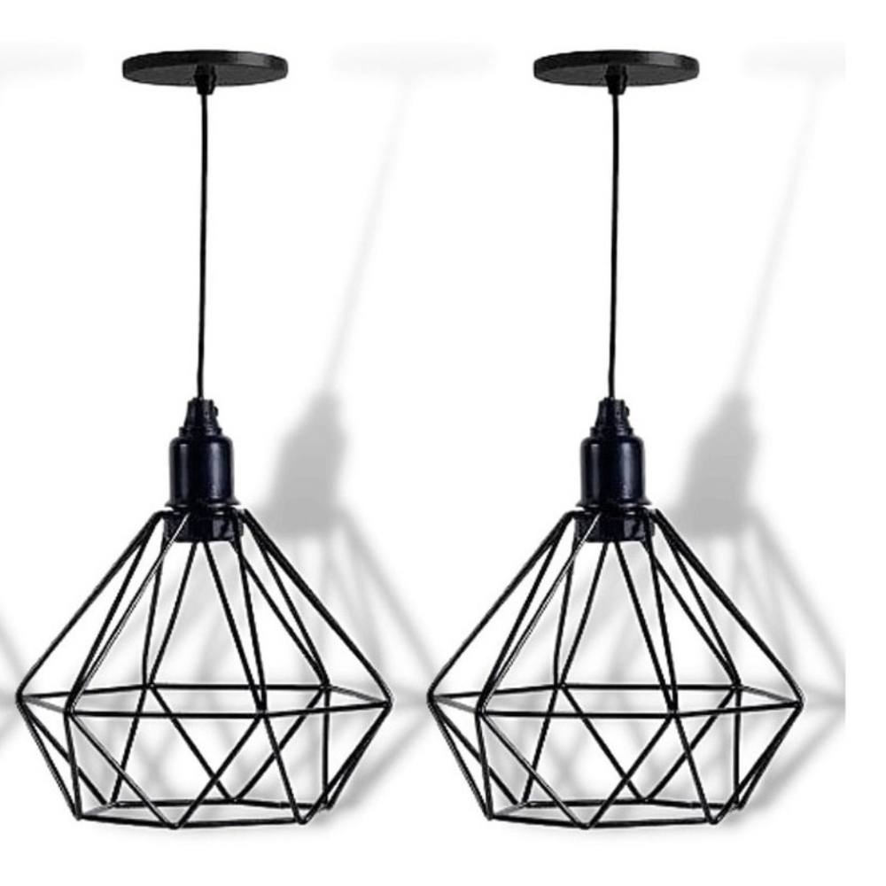 Kit 2 Pendente Lustre Luminária Aramado Diamante Preto