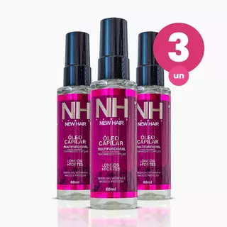 Kit 3 Óleo Multifuncional 60ml Tratamento Capilar Fios mais Longos e Fortes New Hair Belkit em Oferta na Shopee