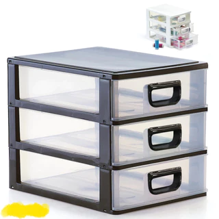 Organizador De Mesa Gaveteiro Micro Porta Tudo 3 Gavetas Cor Branco e Preto