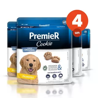 Kit 4 Biscoitos Premier Cookie Cães Filhotes Sabor Original Assados 250g em Oferta na Shopee