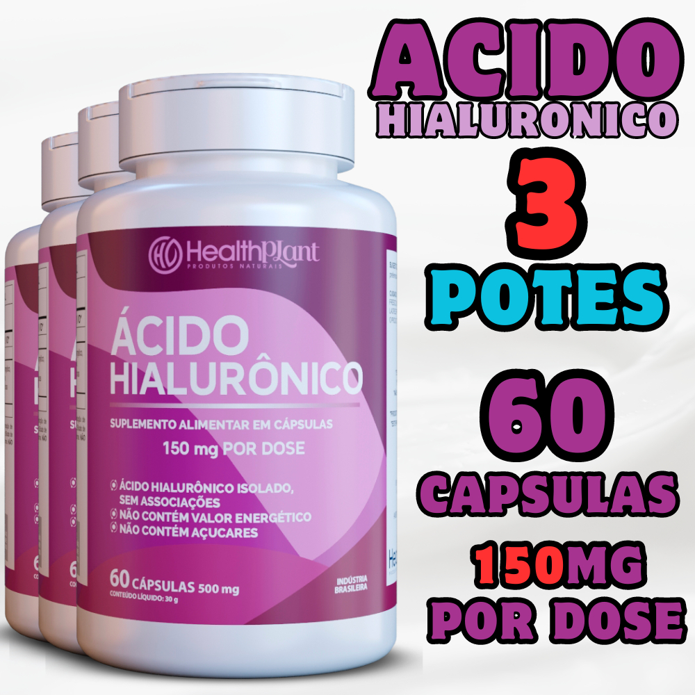 Suplemento de Ácido Hialurônico em Cápsulas para saúde da pele, cabelo ...