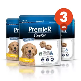 Kit 3 Biscoitos Premier Cookie Cães Filhotes Sabor Original Assados 250g em Oferta na Shopee