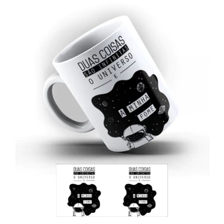 Caneca Porcelana Duas Coisas São Infinitas O Universo e a Minha Fome -325ml