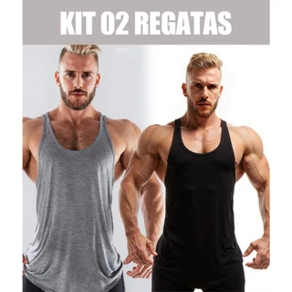 Kit 2 Regatas Masculina Cavadas Lisa sem Estampa Rápida Fitness Musculação