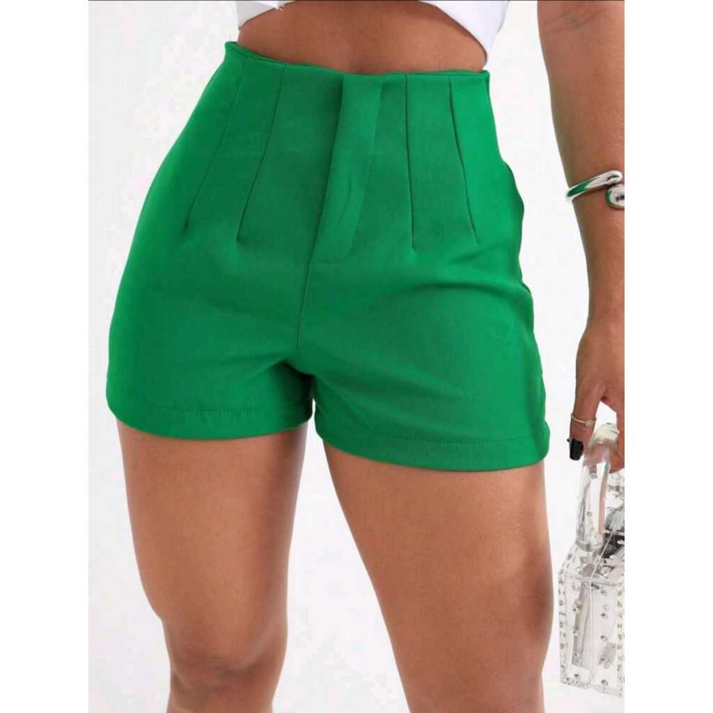 Short Feminino Tecido Alfaiataria Cintura Alta Ziper Frontal | Shopee ...