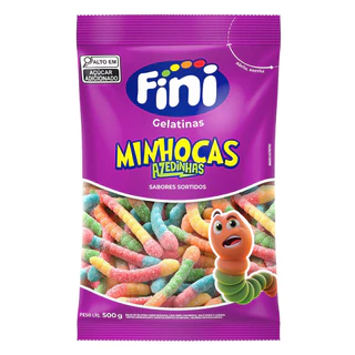 Bala Gelatinha Minhocas Azedinhas Sabores Sortidos Fini 500g