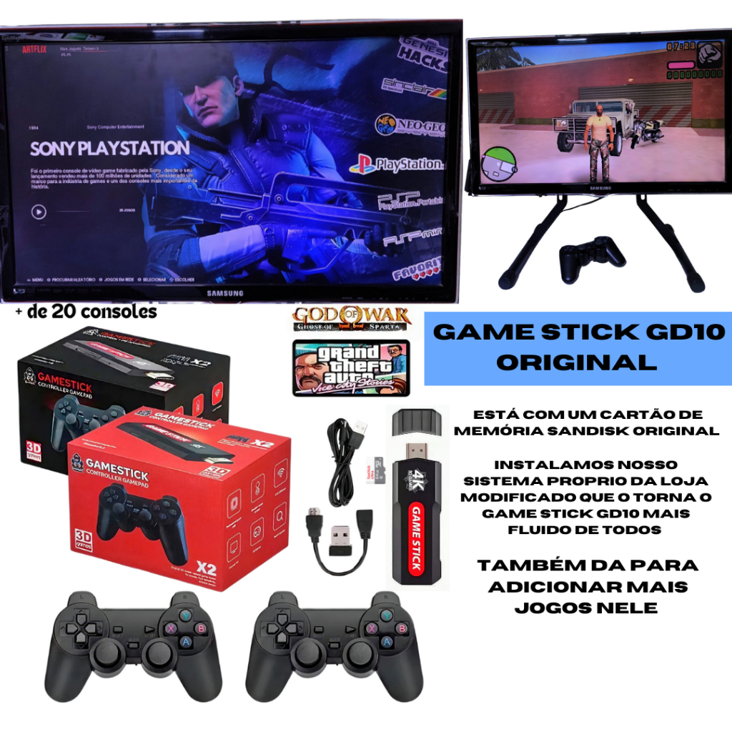 Video Game stick GD10 128gb Original + de 20 consoles com sistema ...
