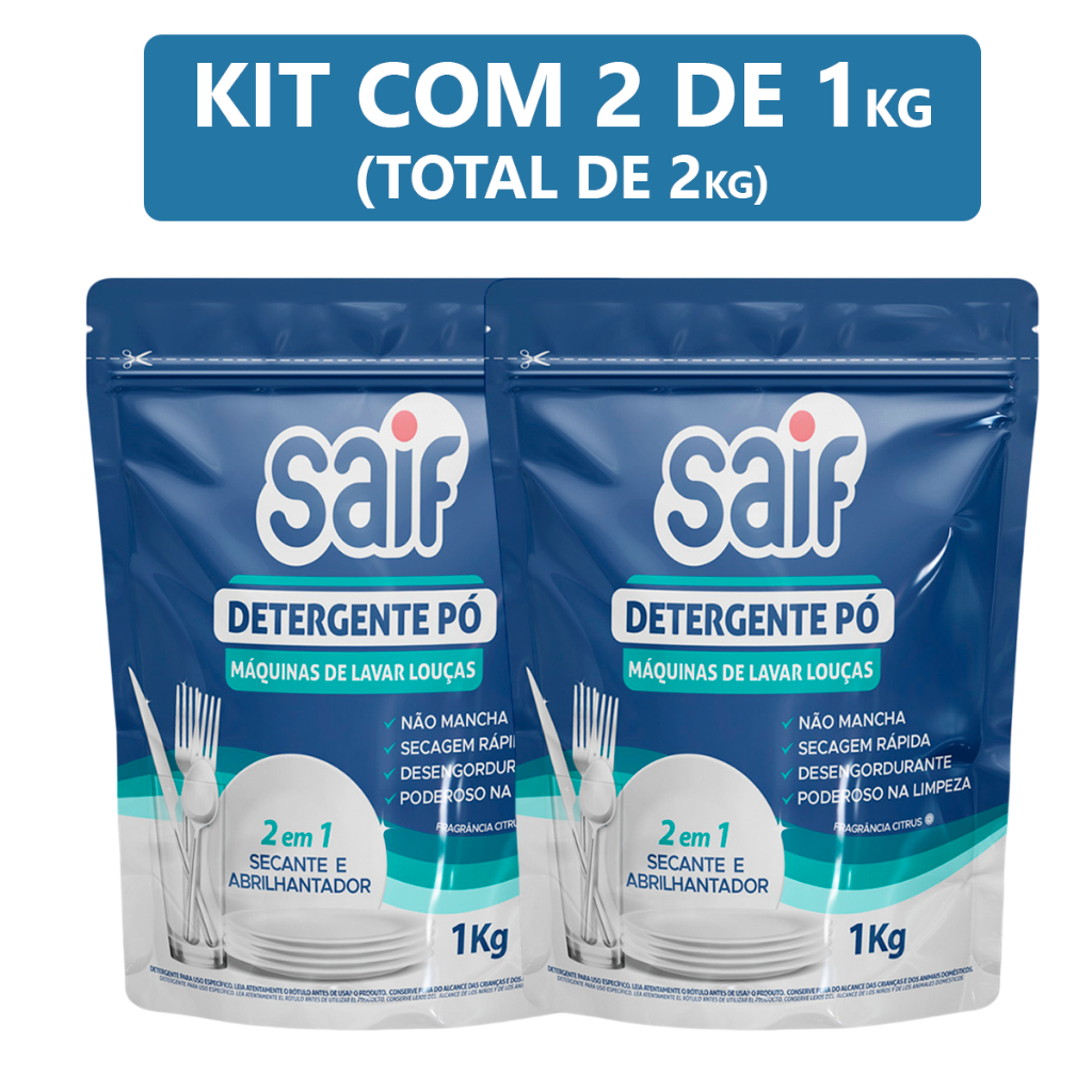 Kit C/2 Sabão Detergente Em Pó para Máquina de Lavar Louças 1kg Saif ...