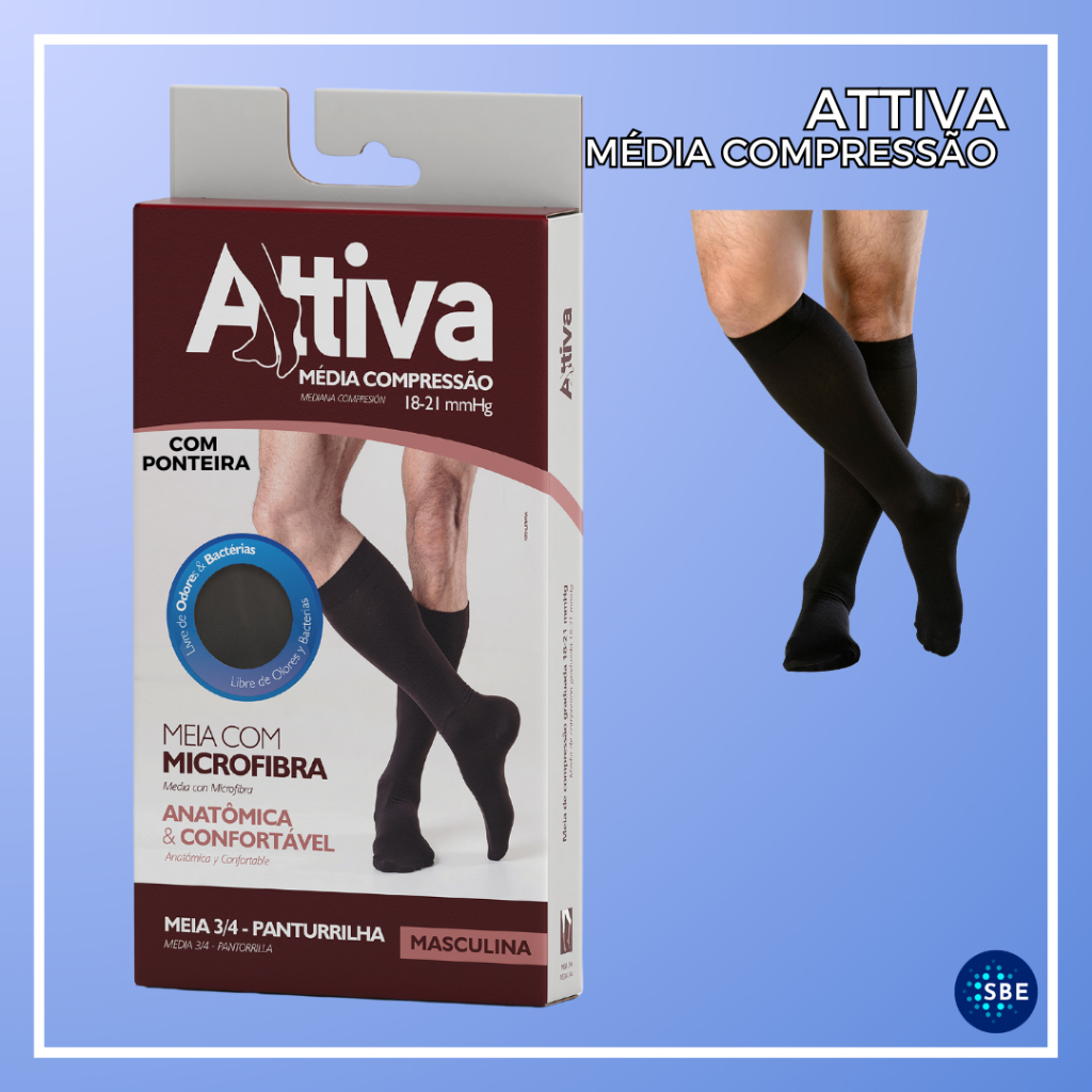 Meia Masculina Média Compressão 18-21mmHg Attiva - Varizes Pós ...