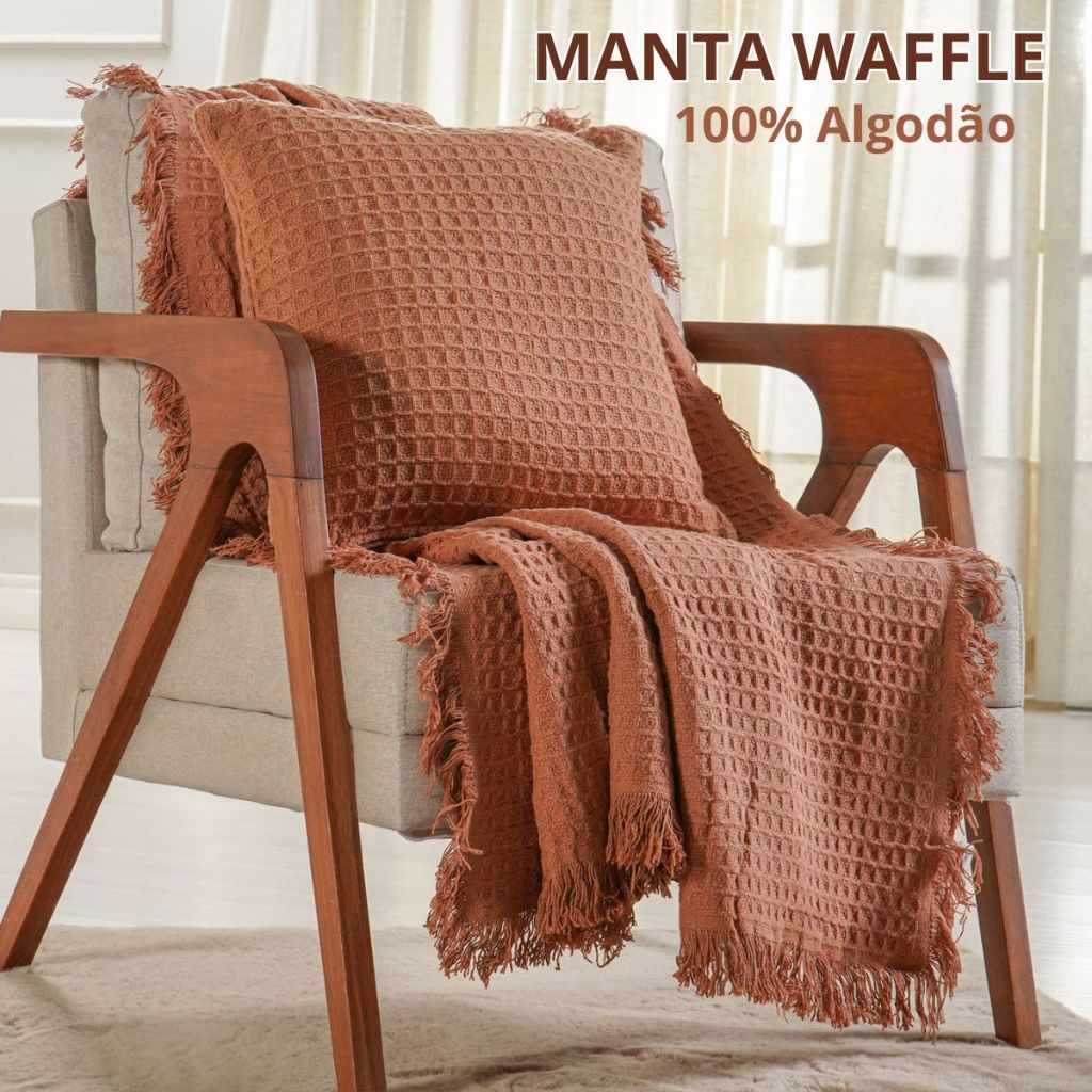 Manta Para Sofá Poltrona Waffle Com Franja Decorativa 100% Algodão ...