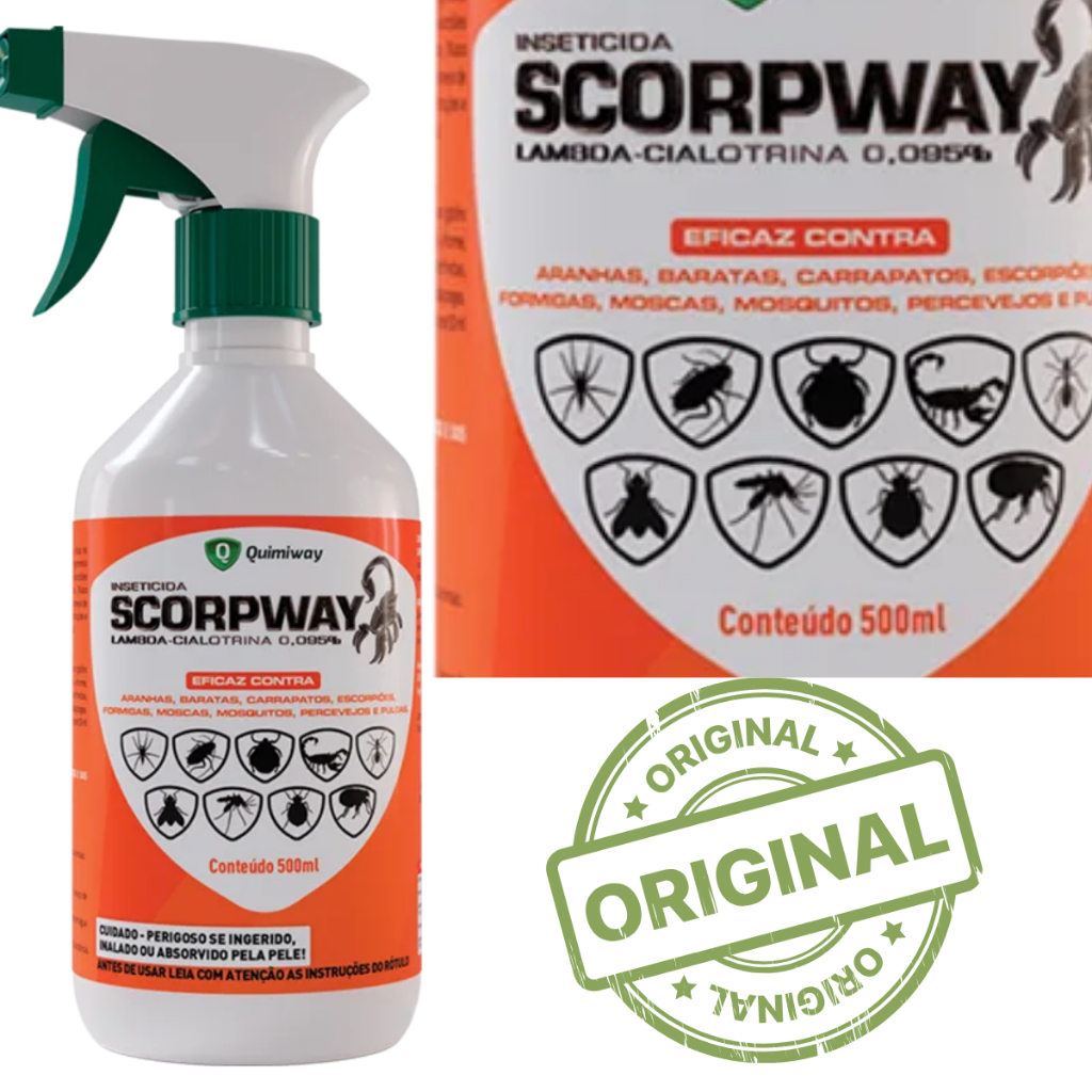 1 SCORPWAY Mata Mosca, Formiga, Barata, pulga, carrapato, Aranha, Escorpiao, de 500ml e borrifador