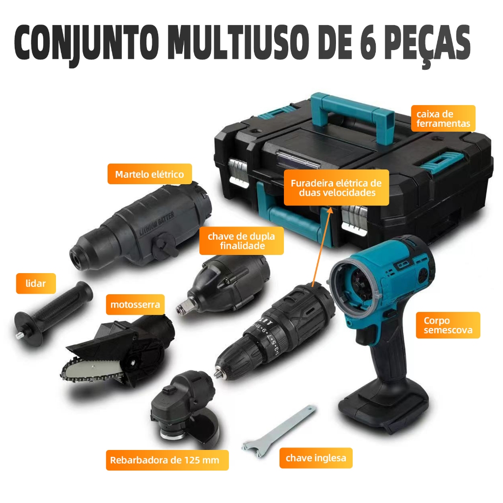 GENAI】68V Ligenai 5 Em 1 Furadeira Parafusadeira Motoserra
