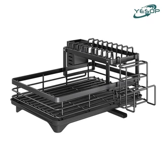 Escorredor de Louça Rack De Cozinha 2 Andares Preto Aço Inoxidável Yesop