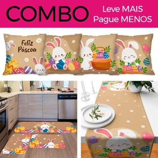 COMBO PÁSCOA: KIT 4 CAPAS DE ALMOFADA + KIT 3 TAPETES DE COZINHA + TRILHO DE MESA - 01