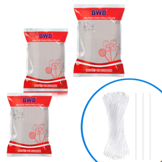 100~200 Canudo Palito Transparente para Topo Bolo e pirulitos