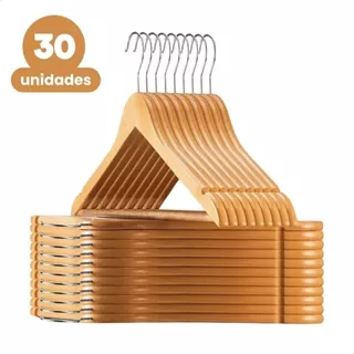 Kit 30 Cabide De Madeira Marfim Para Roupas Calça Gancho Cromado