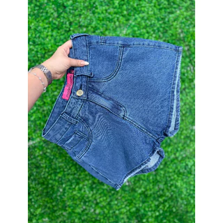Short Jeans Cintura Alta Feminino - Azul Escuro Liso